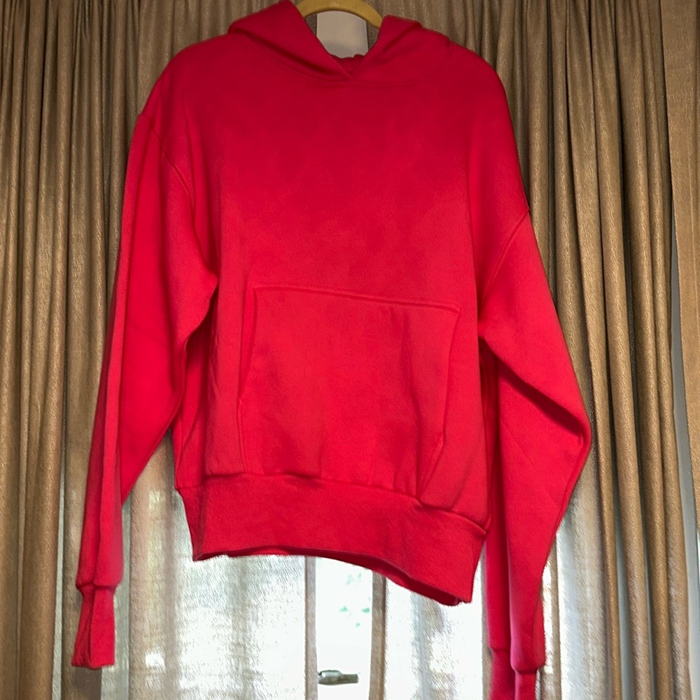 Hot pink Humane Blanks heavy weight hoodie.